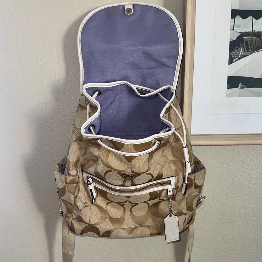 Coach Beige and White Signature Backpack - Picture 8 of 11